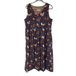 Whimsical Chicken Print Fit & Flare Dress  Medium – Sleeveless, Tie,‎ Pockets